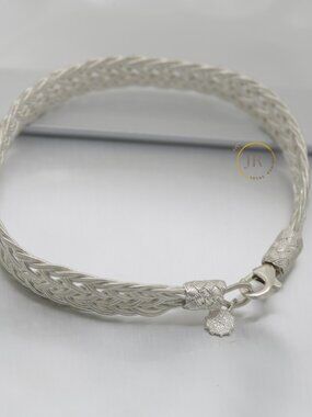 8" 11mm .925 Sterling Silver Hand Braided Woven Bright Unisex Bracelet Kazaziye